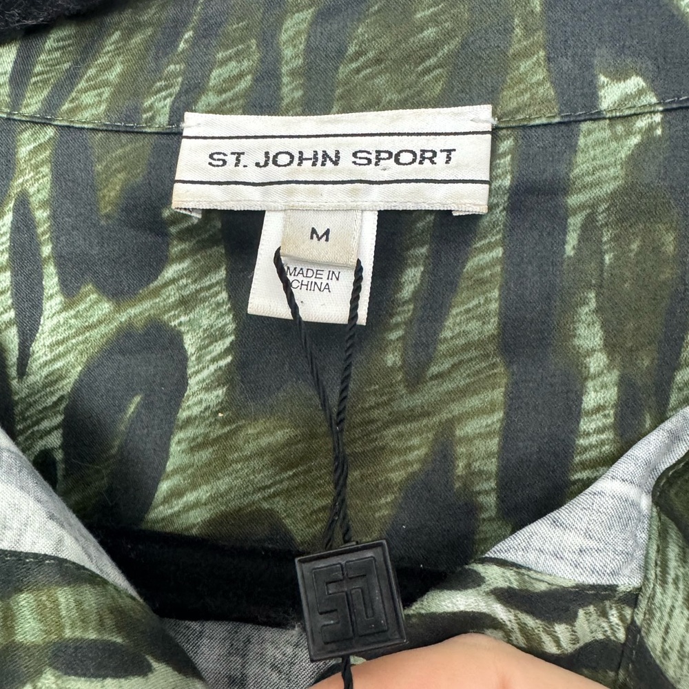 St. John Sport Green Cheetah Button Up - Picture 2 of 6